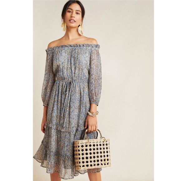 Anthropologie Dresses & Skirts - Anthropologie Kira Off-the-Shoulder Peasant Dress Blue Floral 6P